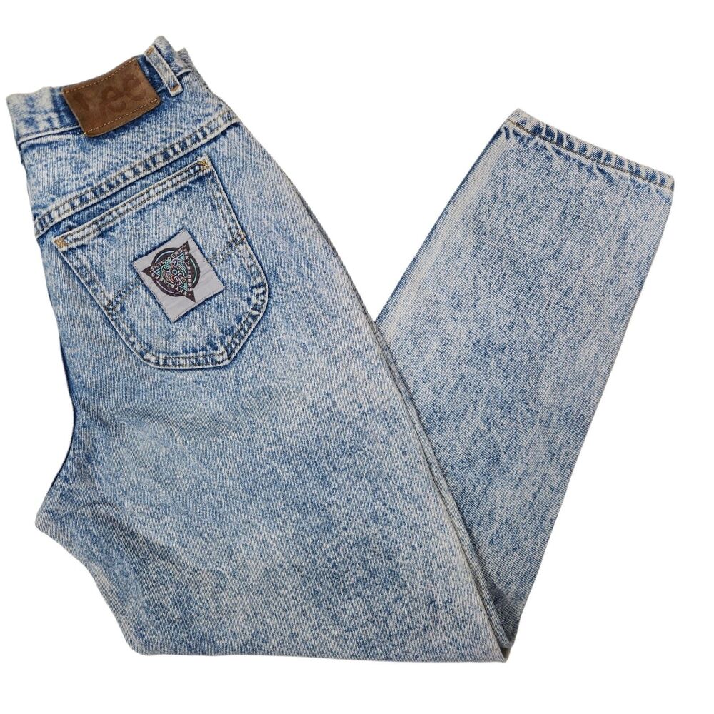 Lee Skyriders Vintage Womens 1980s Acid Wash 5 Pocket Blue Hi Rise Jeans 11 M